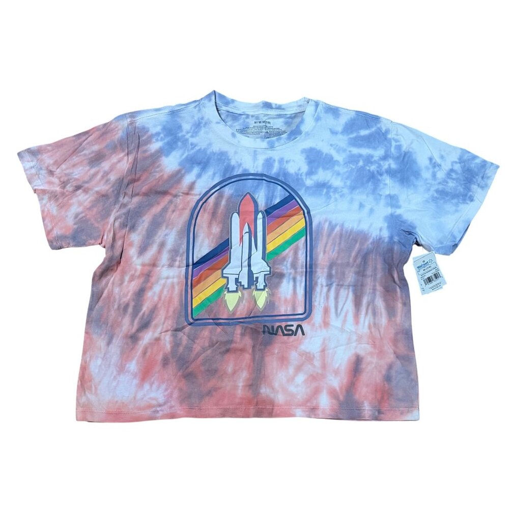 NWT NASA Tie Dye Shuttle Rainbow Stripe Graphic T Shirt Everyday Wear Medium 7-9